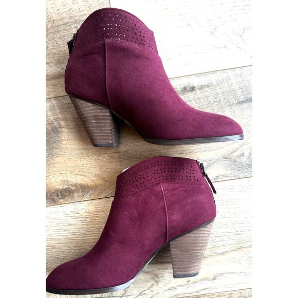 Violet & Red Jackson Lazer Cut Topline Bootie Burgundy 7 - Picture 1 of 6